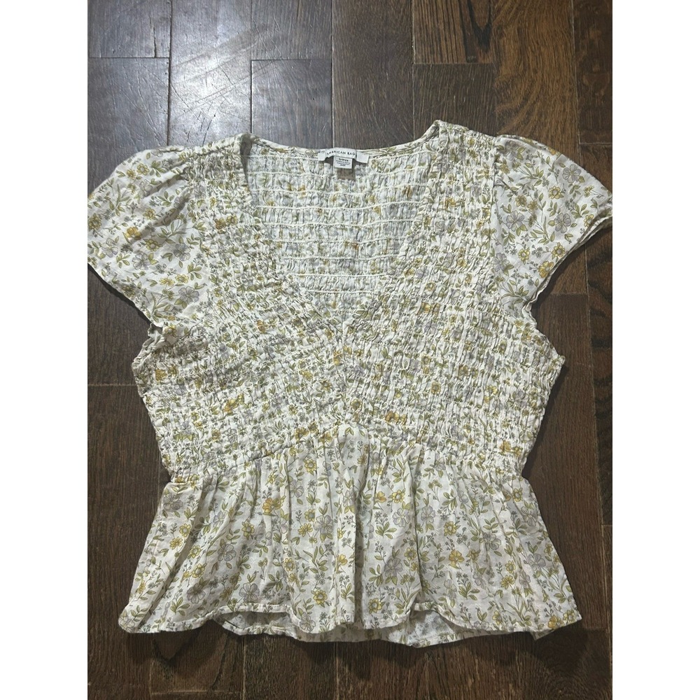 American Eagle Smocked Floral Cap Sleeve Top Womens Small Micro Floral Boho